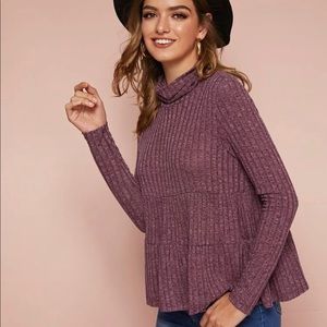 Turtleneck marled knot smock top